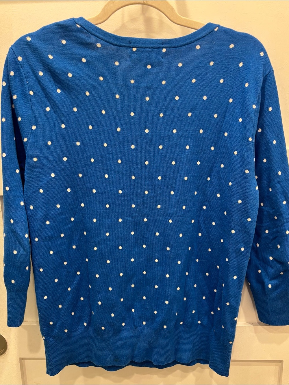 Lands' End 100% Supima Cotton Royal Blue Polka Dot Lamb Sweater - Picture 4 of 5
